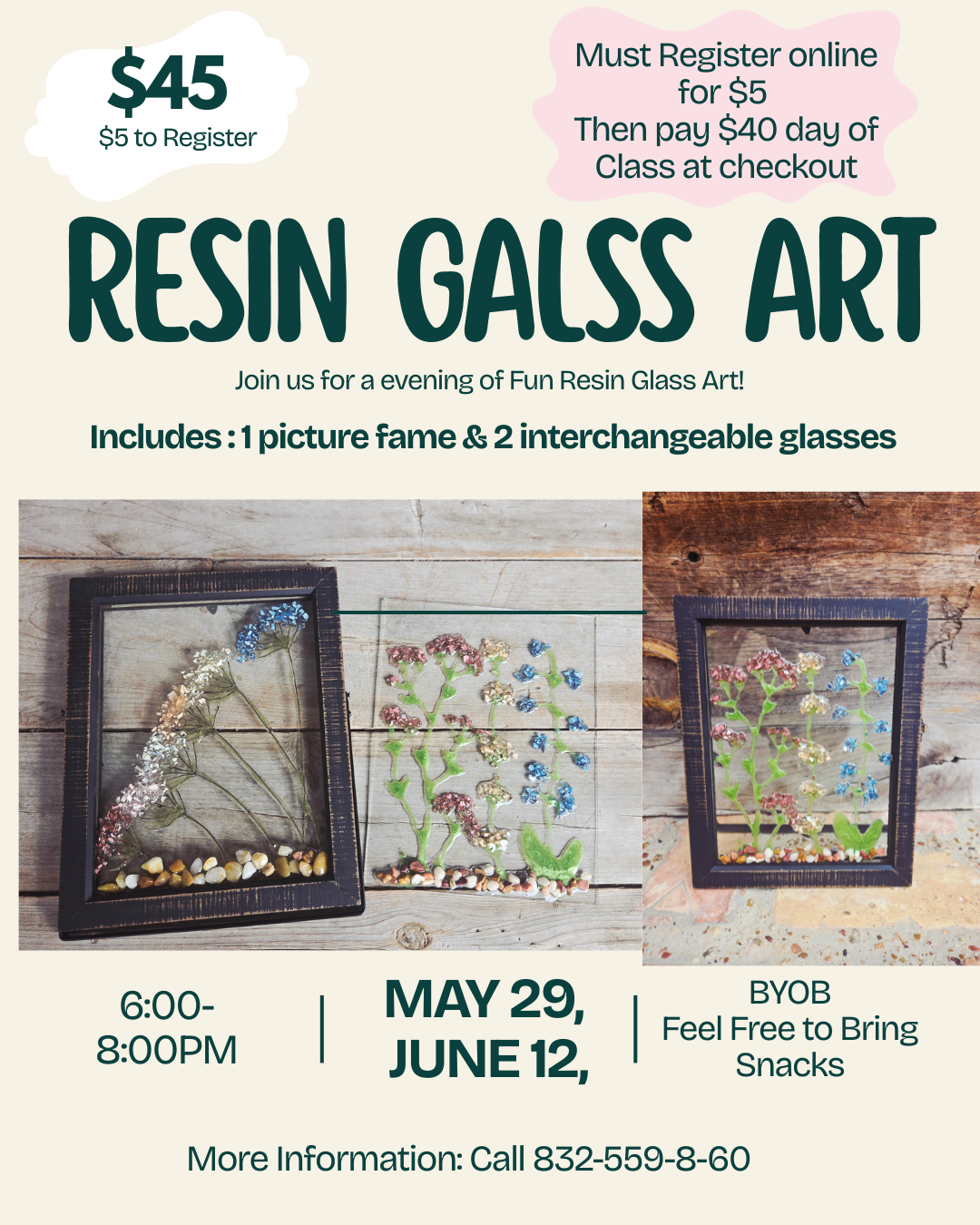 Resin Glass Art Wildflower Frames