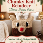Hand Knit Chunky Knit  Reindeer Throw Pillow